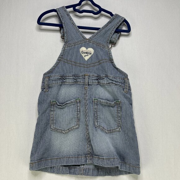 OSH KOSH B'Gosh Blue Striped Vestbak Bib Overalls Denim Dress Girls Sz 24 Months - Picture 7 of 8